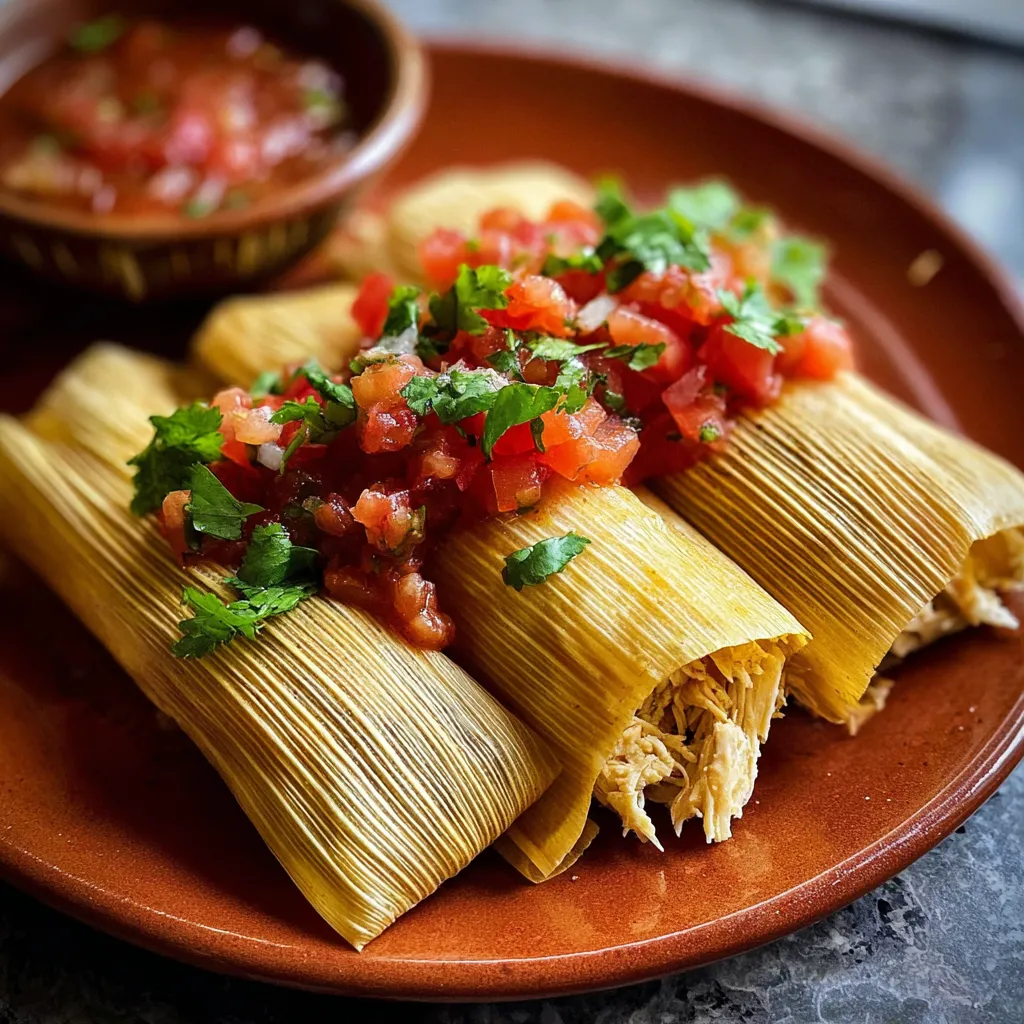 Authentic Mexican Chicken Tamales with Fresh Salsa and Cilantro: Traditional Homemade Perfection
